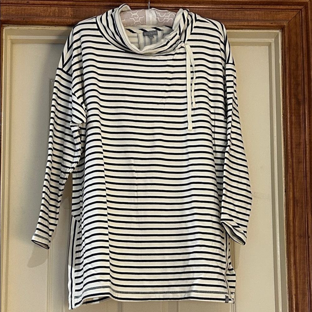 NWOT Talbots Ivy Green and Cream Striped Cowl Neck Top